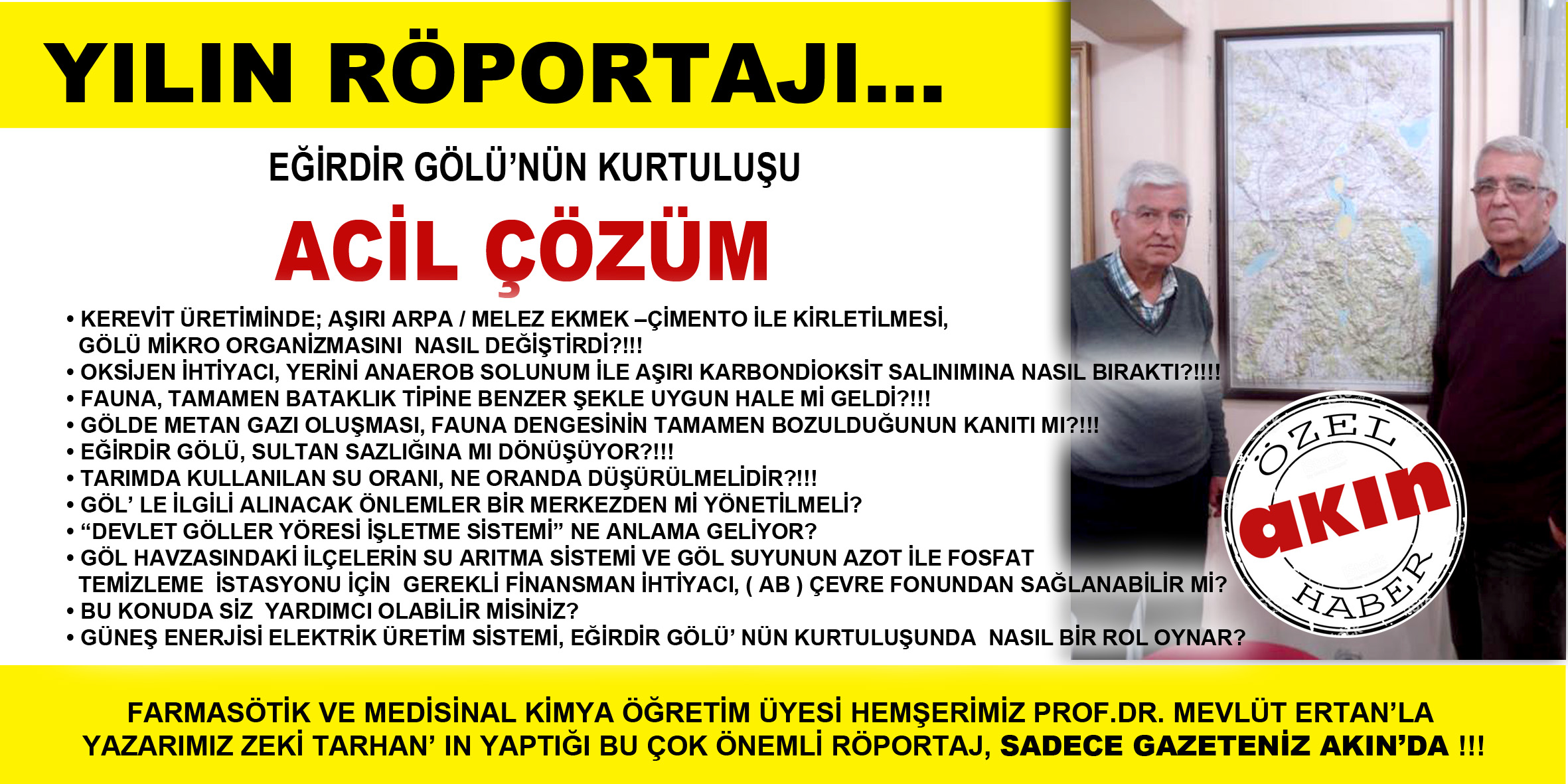 EĞİRDİR GÖLÜ’NÜN KURTULUŞU / ACİL ÇÖZÜM 