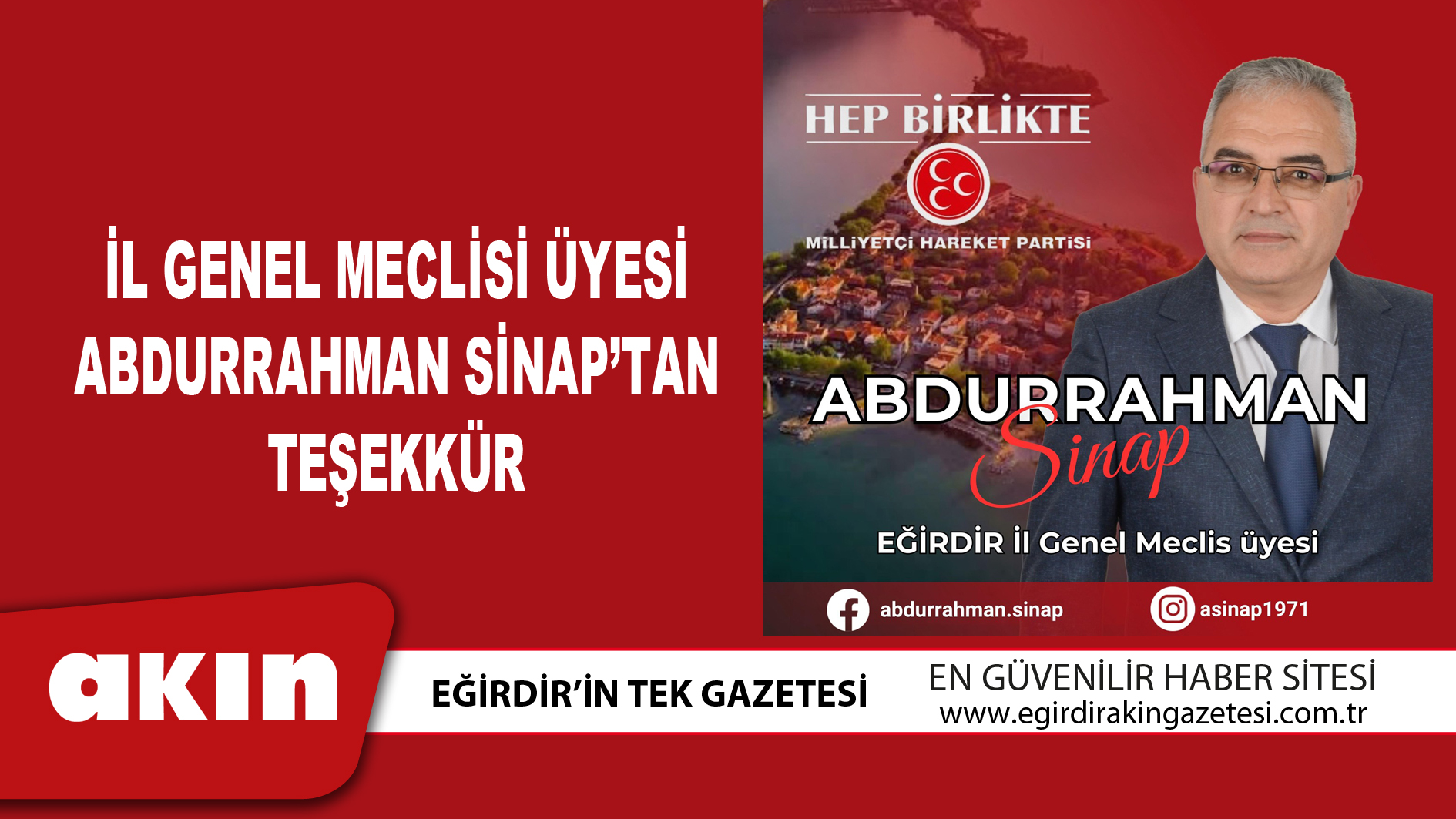 İl Genel Meclisi Üyesi Abdurrahman Sinap’tan Teşekkür