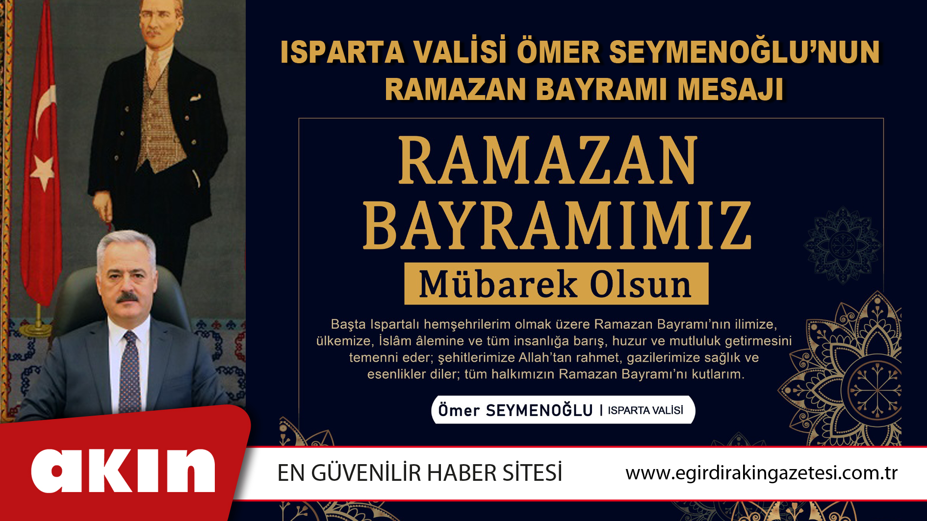 Isparta Valisi Ömer Seymenoğlu’nun  Ramazan Bayramı Mesajı