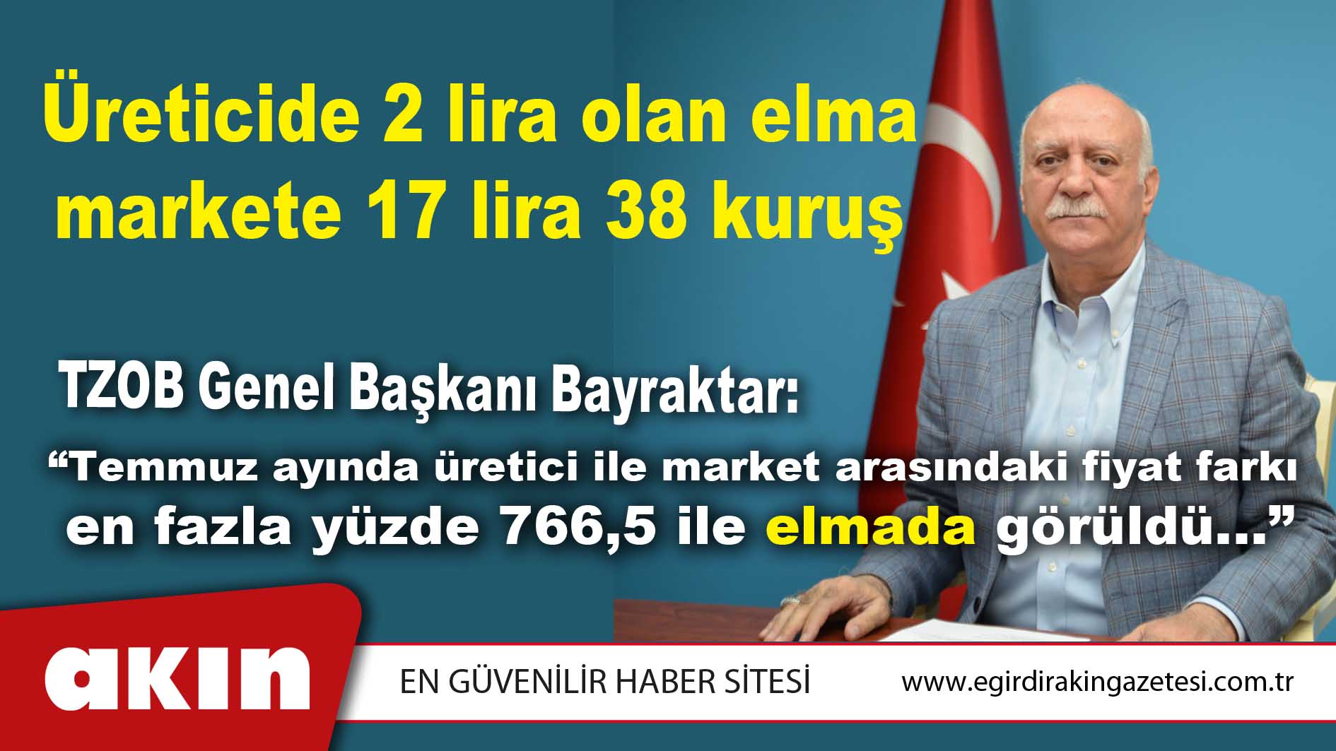 Üreticide 2 lira olan elma markete 17 lira 38 kuruş...