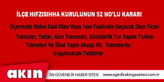 İLÇE HIFZISSIHHA KURULU 52 NO'LU KARARI