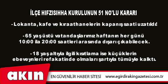 İLÇE HIFZISIHHA KURULUNUN 51 NO'LU KARARI