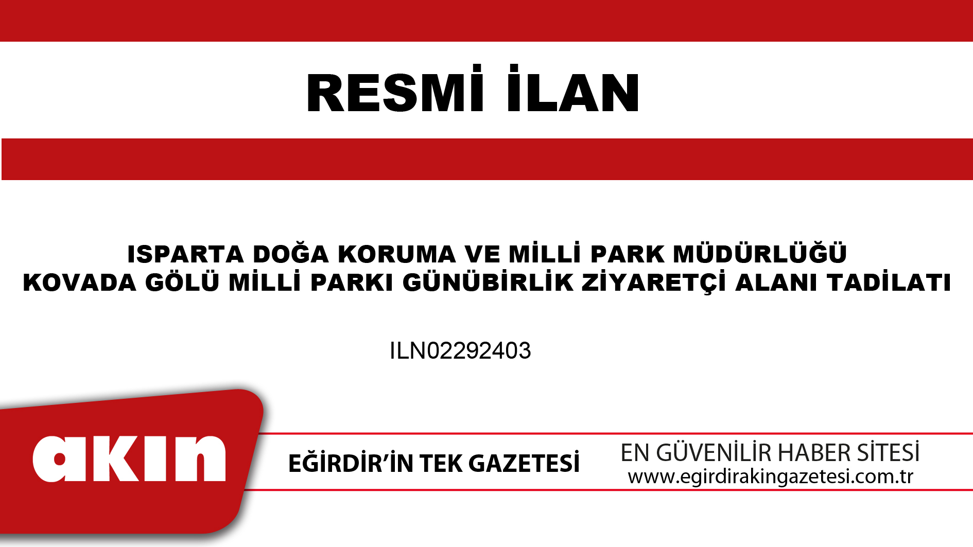 eğirdir haber,akın gazetesi,egirdir haberler,son dakika,İHALE İLANI