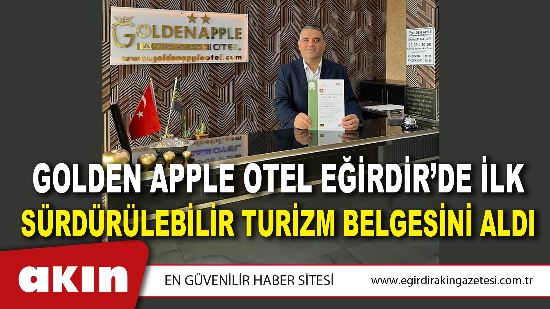 GOLDEN APPLE OTEL EĞİRDİR’DE İLK SÜRDÜRÜLEBİLİR TURİZM BELGESİNİ ALDI