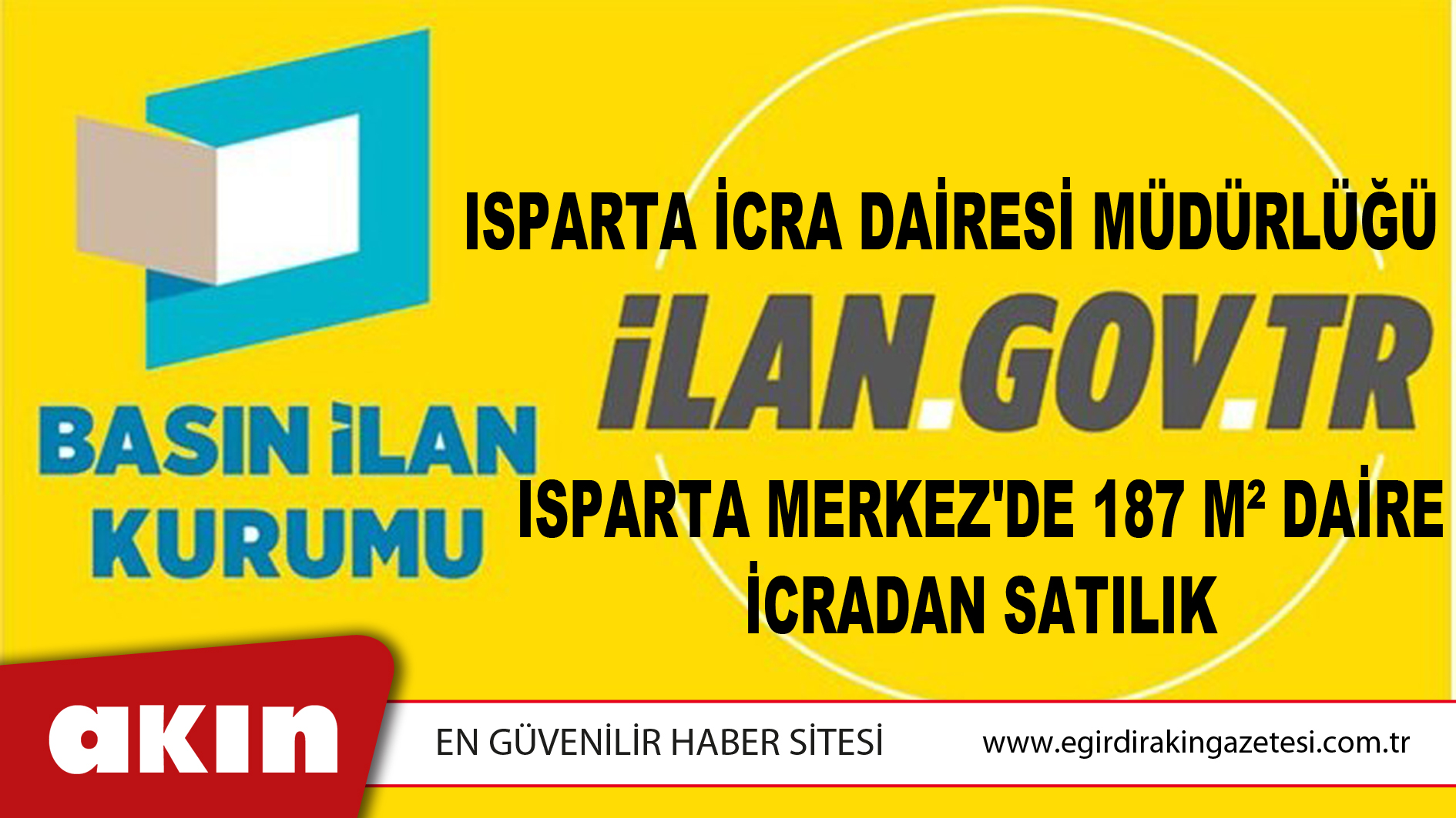 Isparta İcra Dairesi Müdürlüğü Isparta Merkez'de 187 M² Daire İcradan Satılık