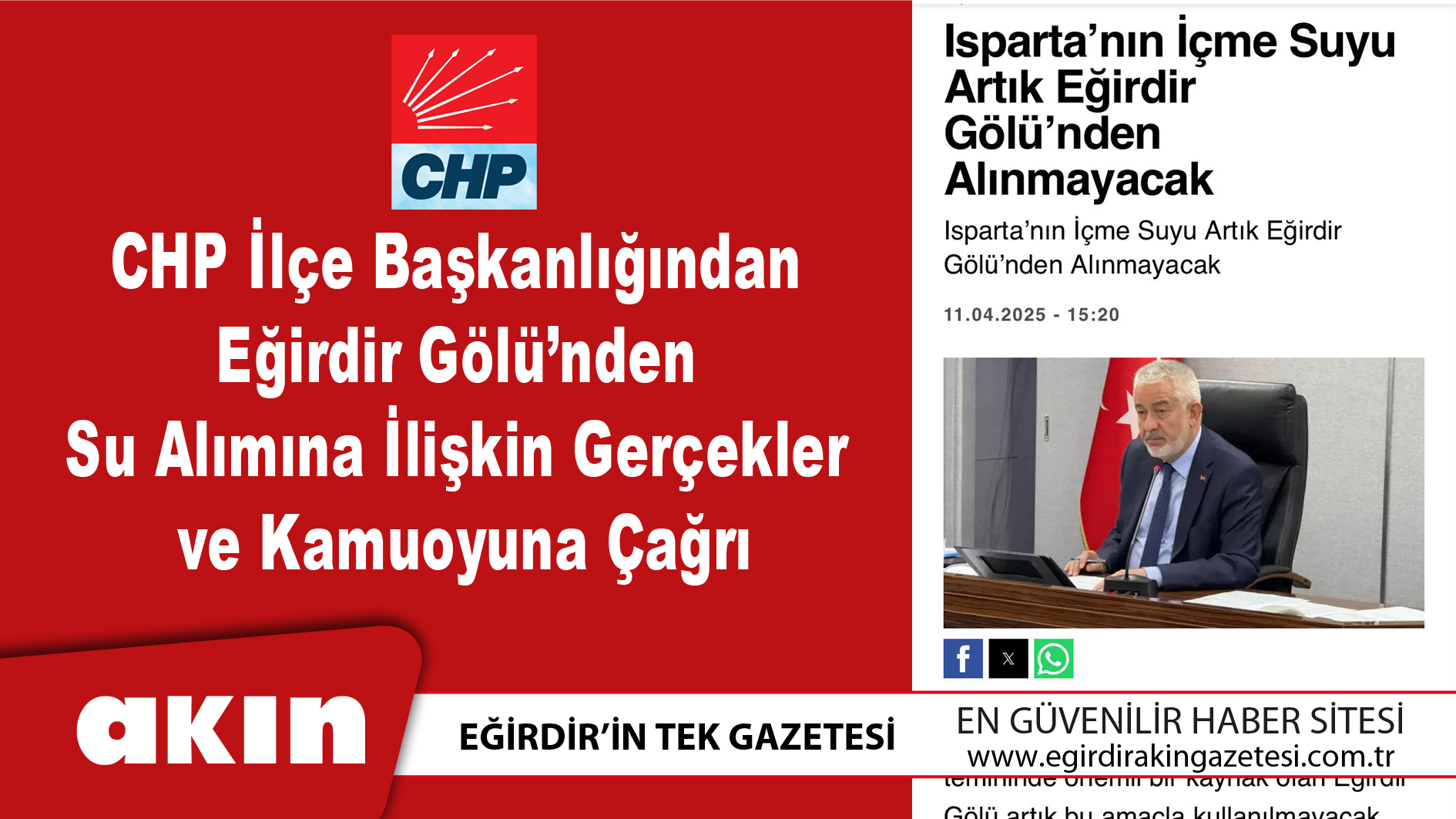 CHP İlçe Başkanlığından Eğirdir Gölü’nden Su Alımına İlişkin Gerçekler ve Kamuoyuna Çağrı