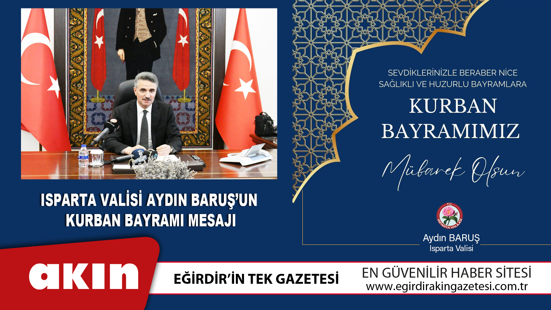 Isparta Valisi Aydın Baruş’un  Kurban Bayramı Mesajı