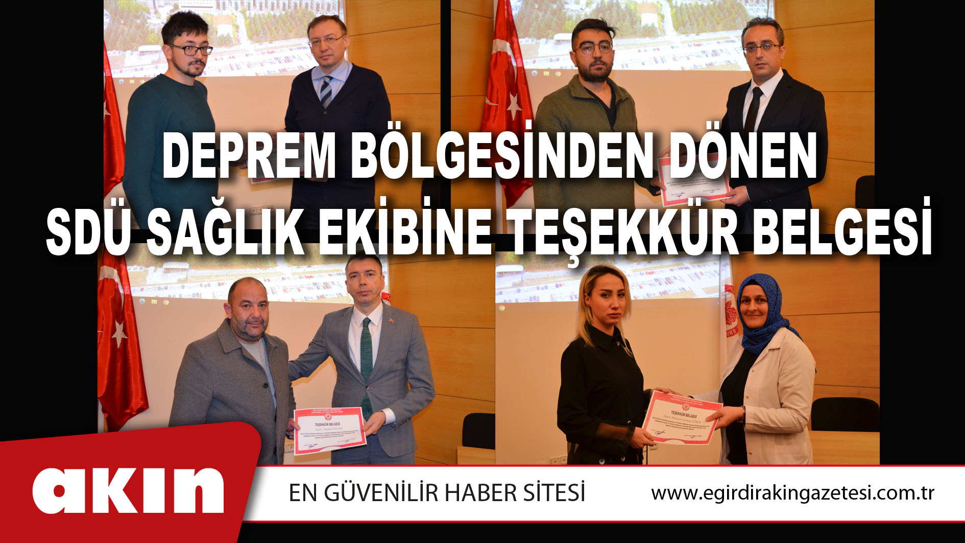 Deprem Bölgesinden Dönen SDÜ Sağlık Ekibine Teşekkür Belgesi