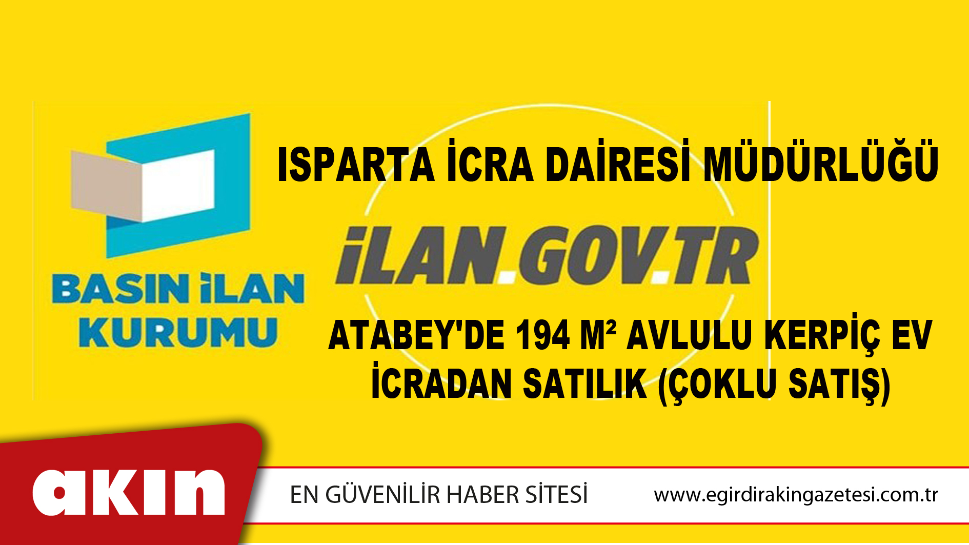 Isparta İcra Dairesi Müdürlüğünce Atabey'de 194 M² Avlulu Kerpiç Ev İcradan Satılık (Çoklu Satış)