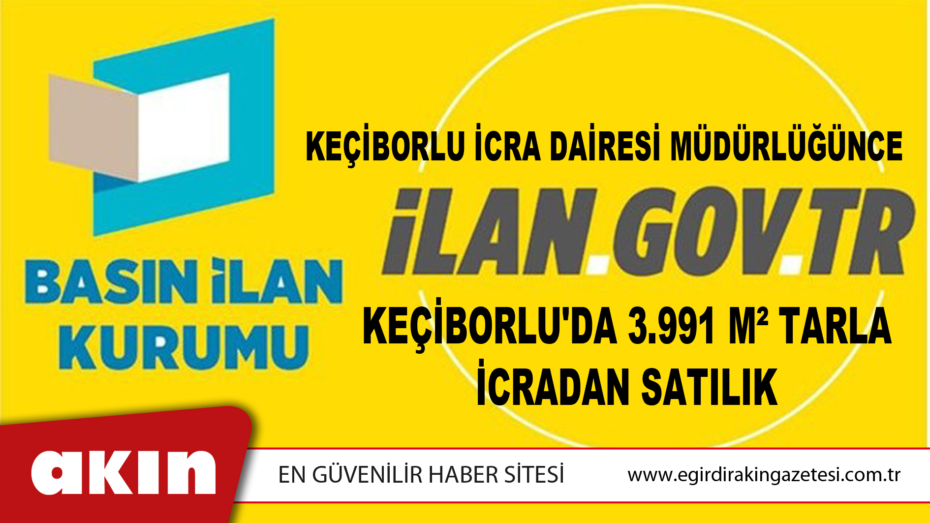 Keçiborlu İcra Dairesi Müdürlüğünce Keçiborlu'da 3.991 M² Tarla İcradan Satılık