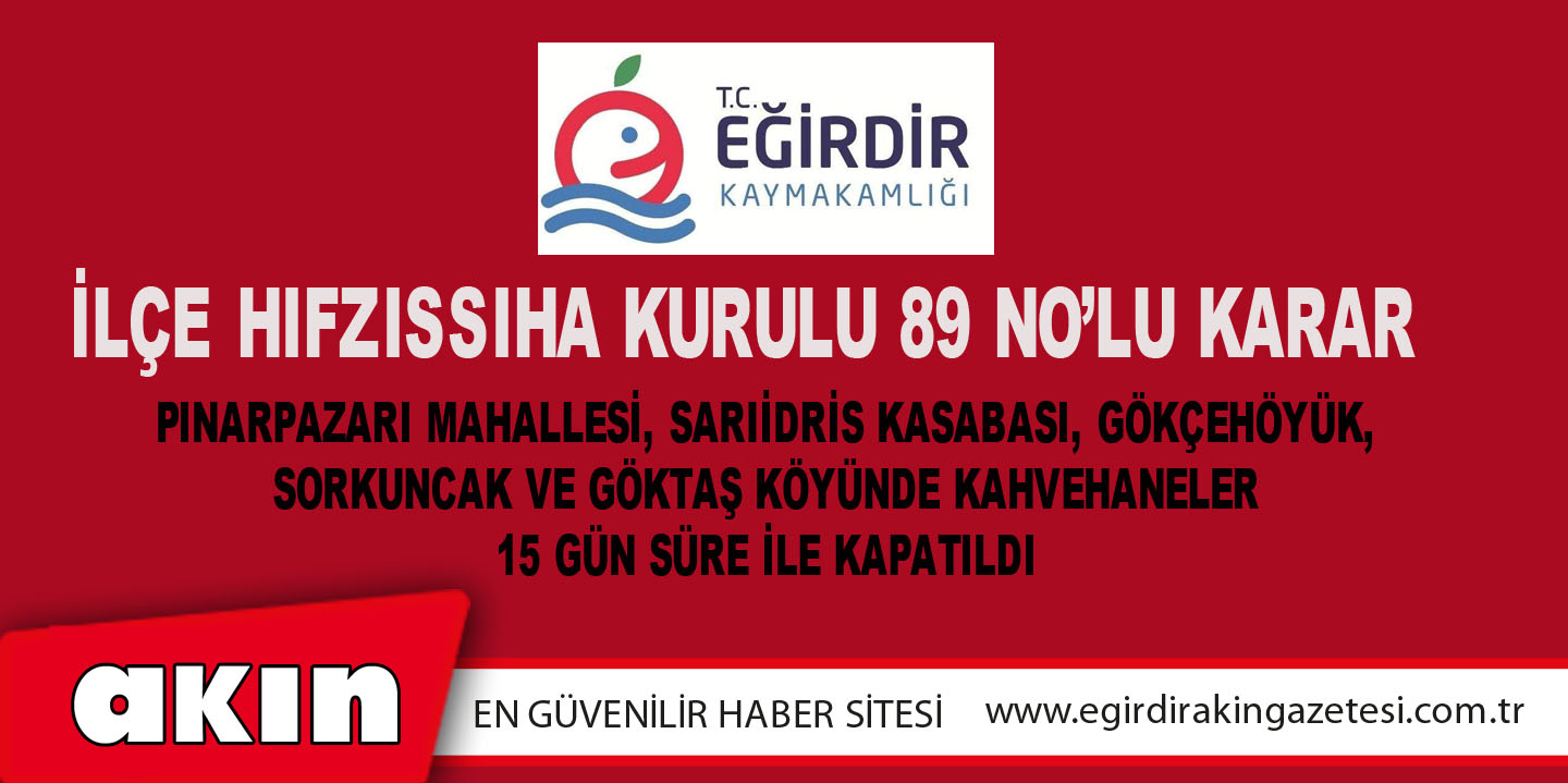 Eğirdir’de Pınarpazarı Mahallesi, Sarıidris Kasabası, Gökçehöyük, Sorkuncak ve Göktaş Köyünde Kahvehaneler 15 Gün Süre İle Kapatıldı