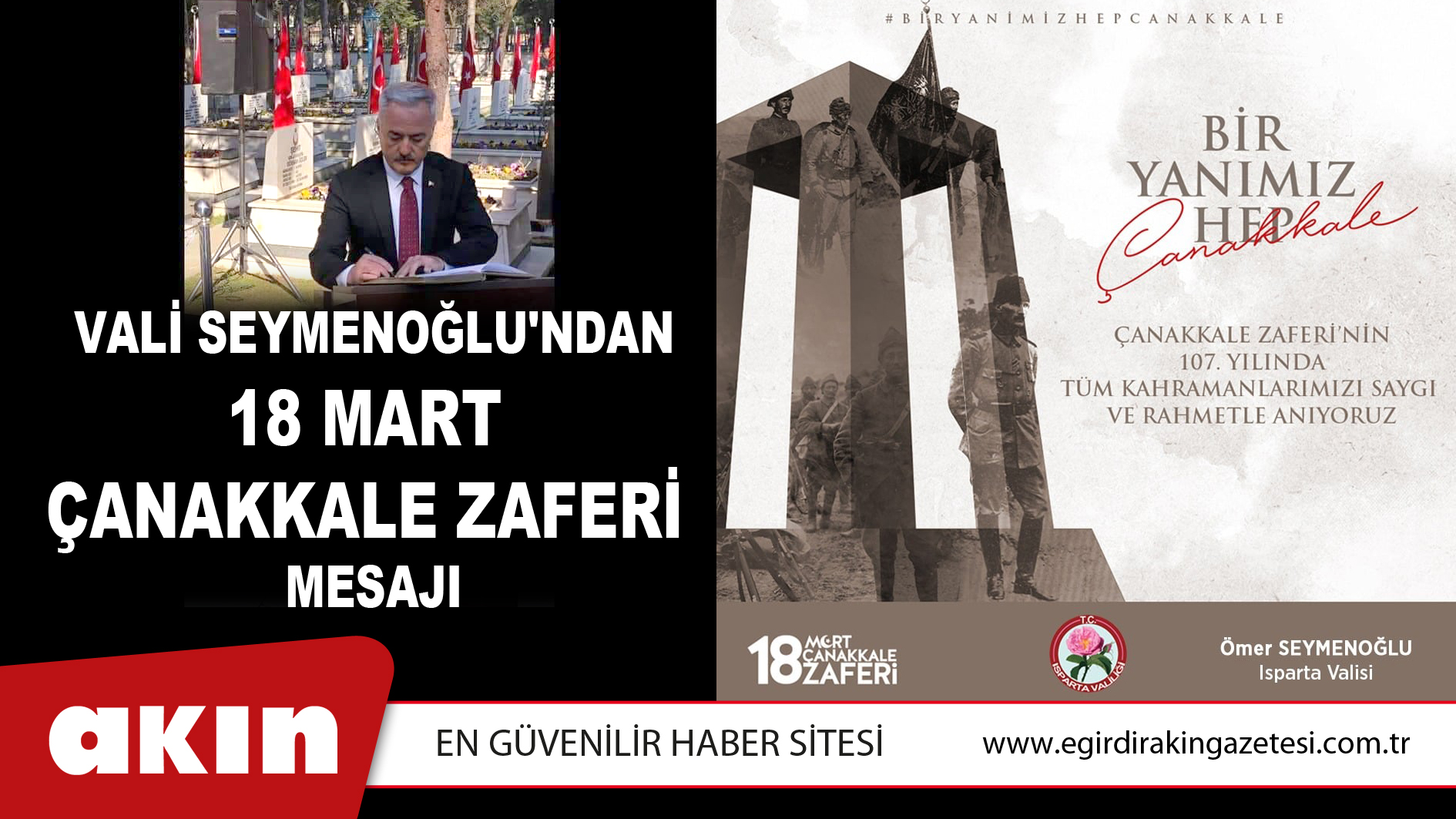 Vali Seymenoğlu'ndan 18 Mart Çanakkale Zaferi Mesajı