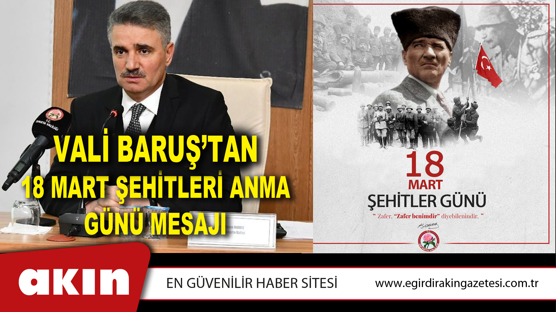 Vali Baruş’tan 18 Mart Şehitleri Anma Günü Mesajı