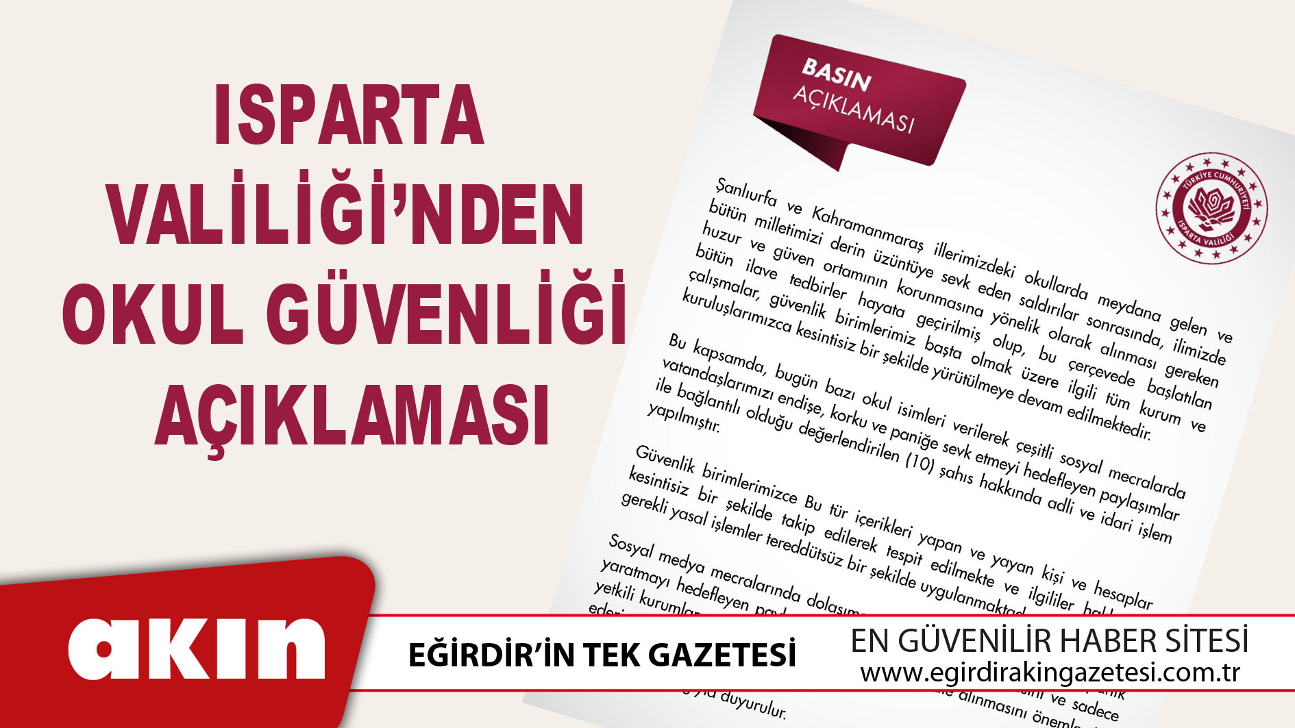 eğirdir haber,akın gazetesi,egirdir haberler,son dakika, Isparta Valiliği’nden Okul Güvenliği Açıklaması