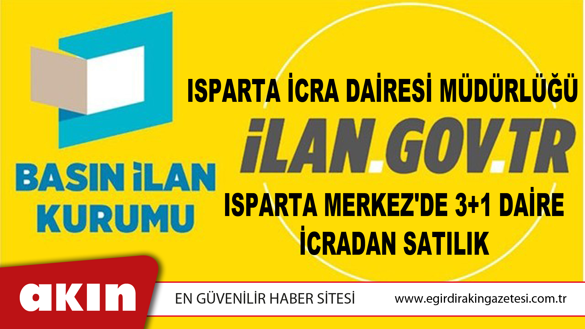 Isparta İcra Dairesi Müdürlüğü Isparta Merkez'de 3+1 Daire İcradan Satılık