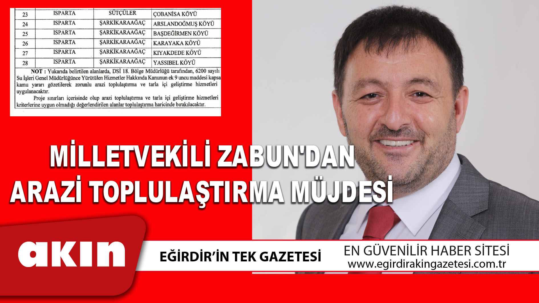 MİLLETVEKİLİ ZABUN'DAN ARAZİ TOPLULAŞTIRMA MÜJDESİ