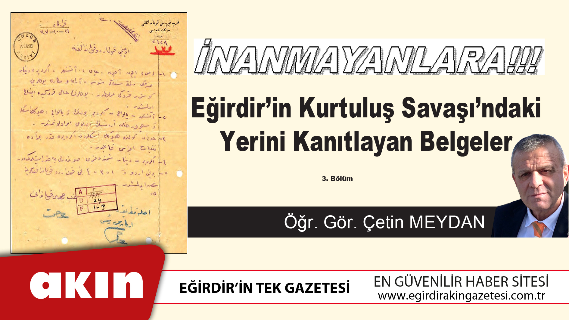 eğirdir haber,akın gazetesi,egirdir haberler,son dakika,Eğirdir’in Kurtuluş Savaşı’ndaki Yerini Kanıtlayan Belgeler