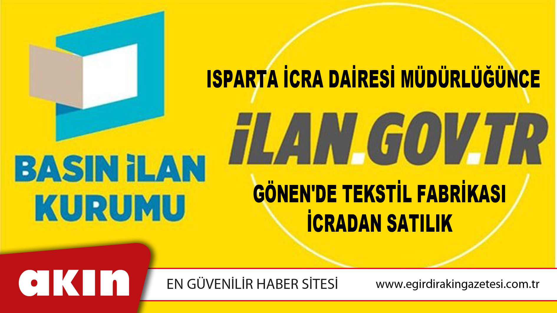 Isparta İcra Dairesi Müdürlüğünce Gönen'de Tekstil Fabrikası İcradan Satılık
