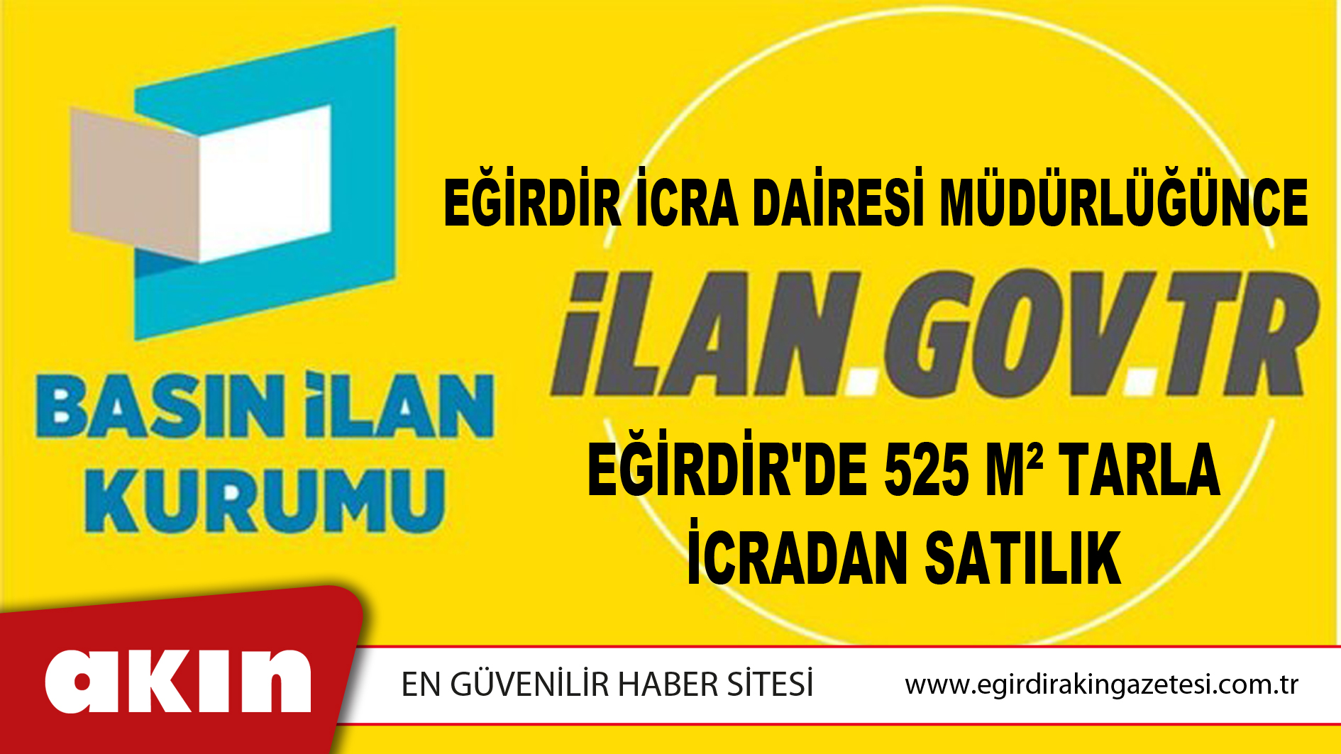 Eğirdir İcra Dairesi Müdürlüğünce Eğirdir'de 525 M² Tarla İcradan Satılık