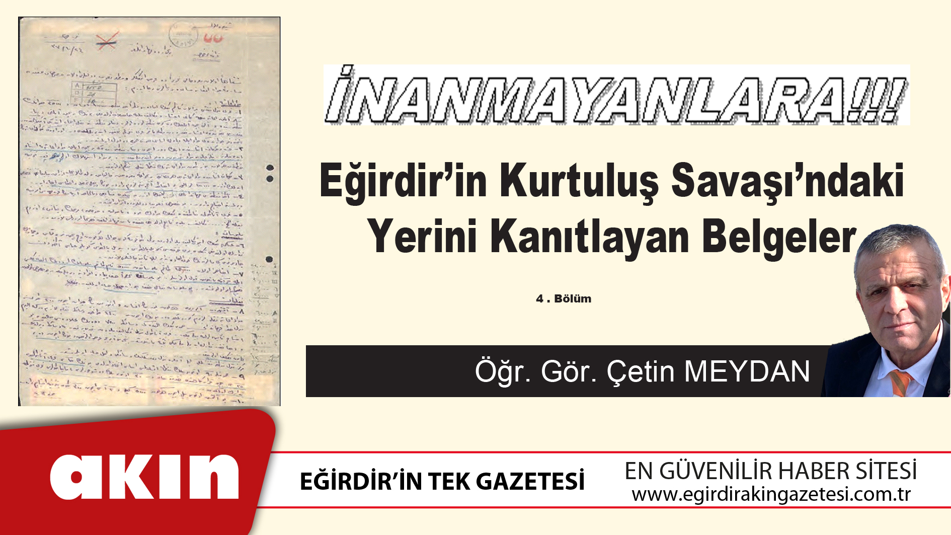 eğirdir haber,akın gazetesi,egirdir haberler,son dakika,Eğirdir’in Kurtuluş Savaşı’ndaki Yerini Kanıtlayan Belgeler