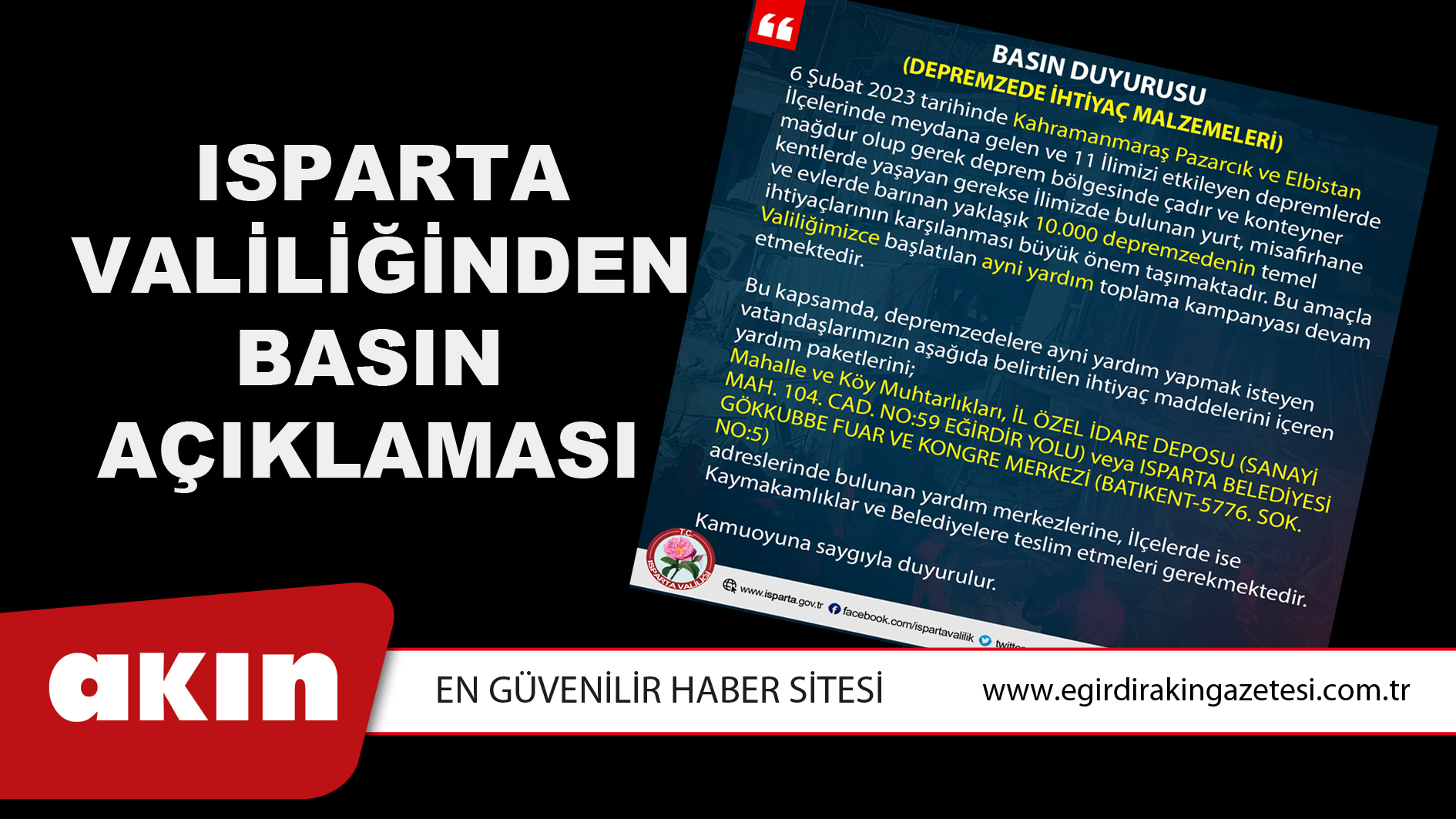 Isparta Valiliğinden Basın Açıklaması 