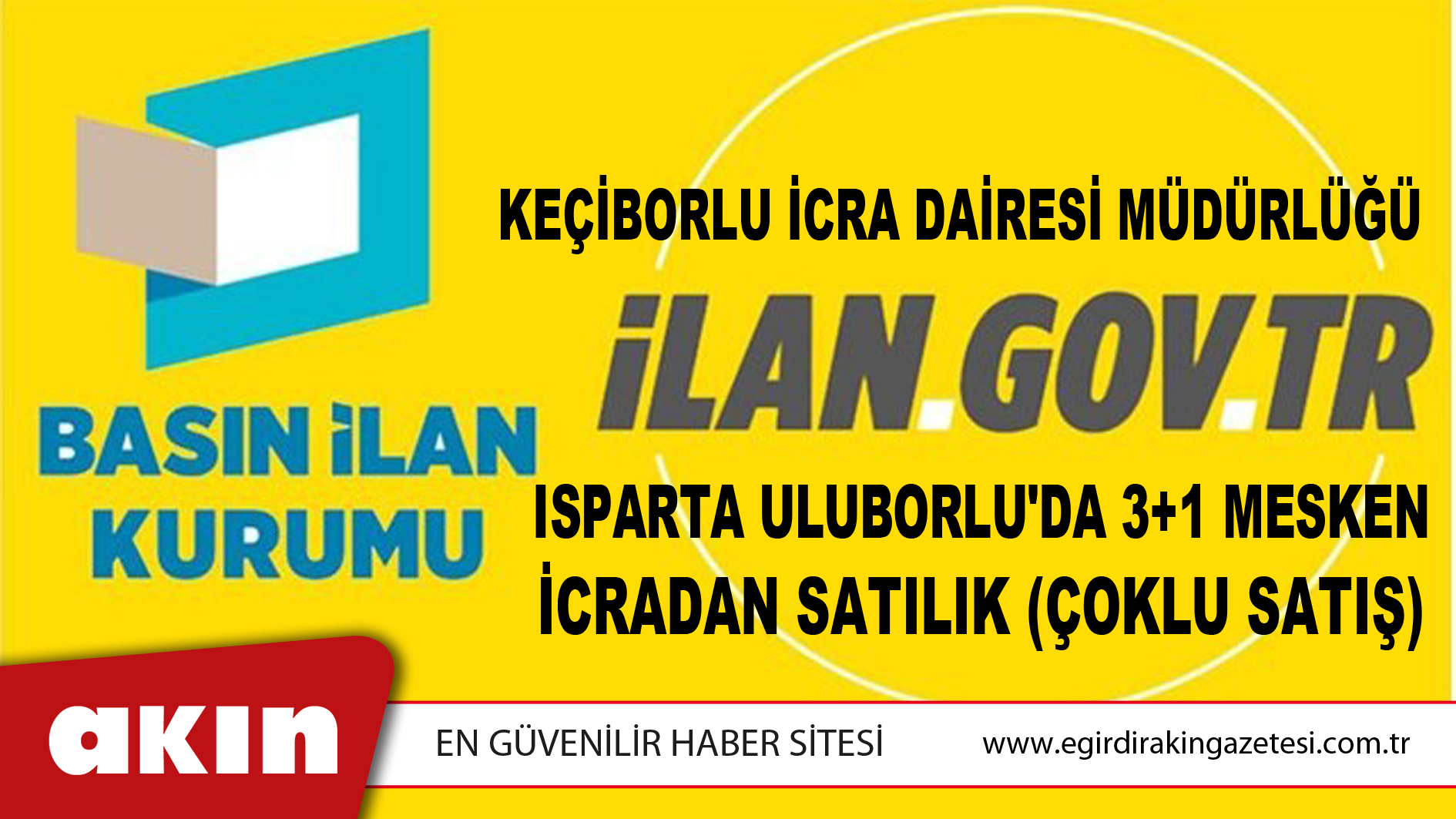 Keçiborlu İcra Dairesi Müdürlüğü Isparta Uluborlu'da 3+1 Mesken İcradan Satılık (Çoklu Satış)