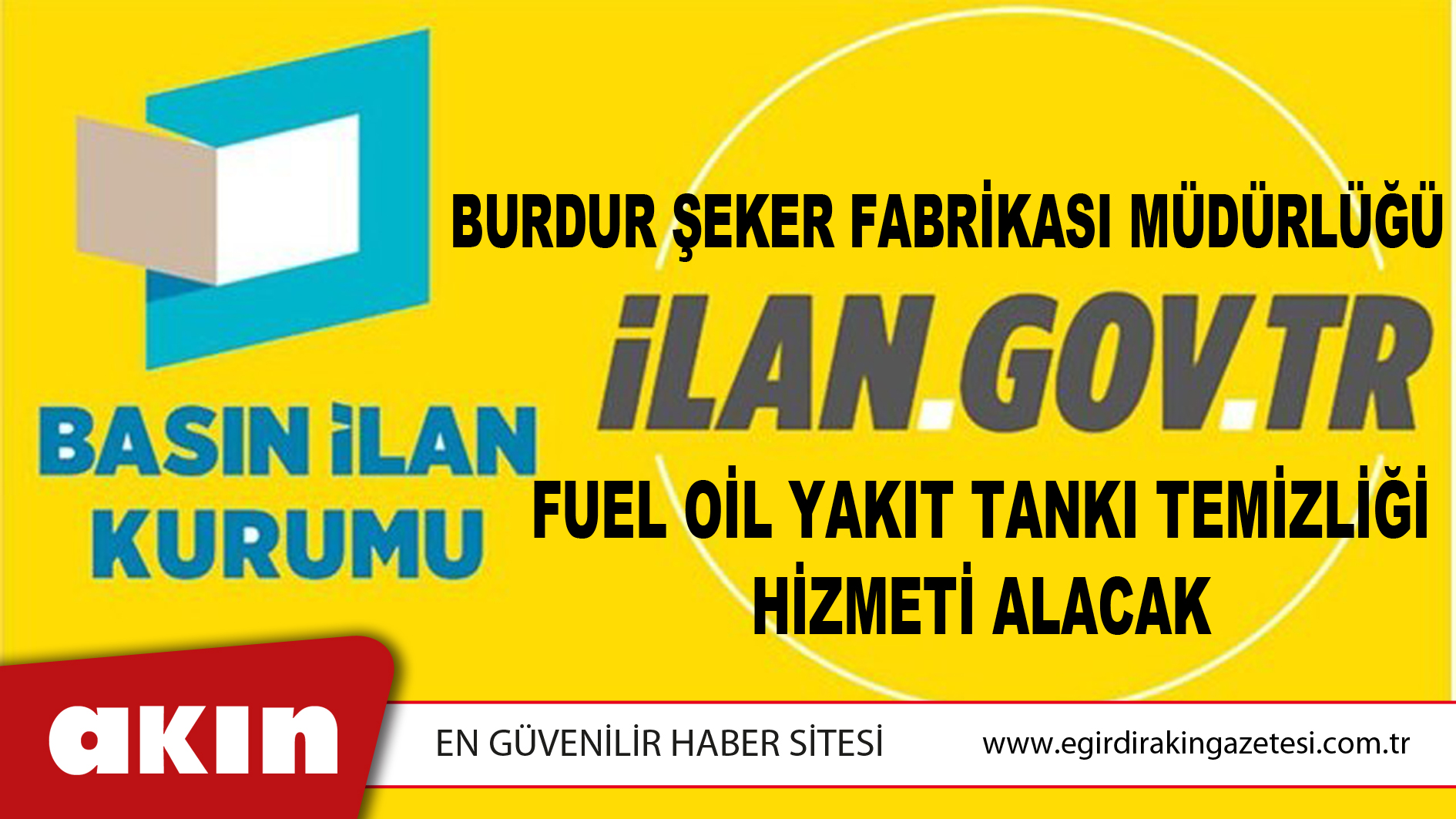 Burdur Şeker Fabrikası Müdürlüğü Fuel Oil Yakıt Tankı Temizliği Hizmeti Alacak