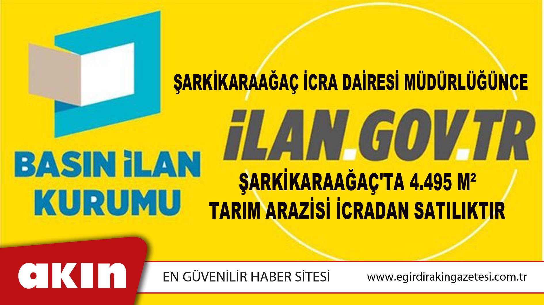 Şarkikaraağaç İcra Dairesi Müdürlüğünce Şarkikaraağaç'ta 4.495 M² Tarım Arazisi İcradan Satılıktır