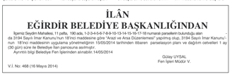 İLÂN - EĞİRDİR BELEDİYE BAŞKANLIĞINDAN