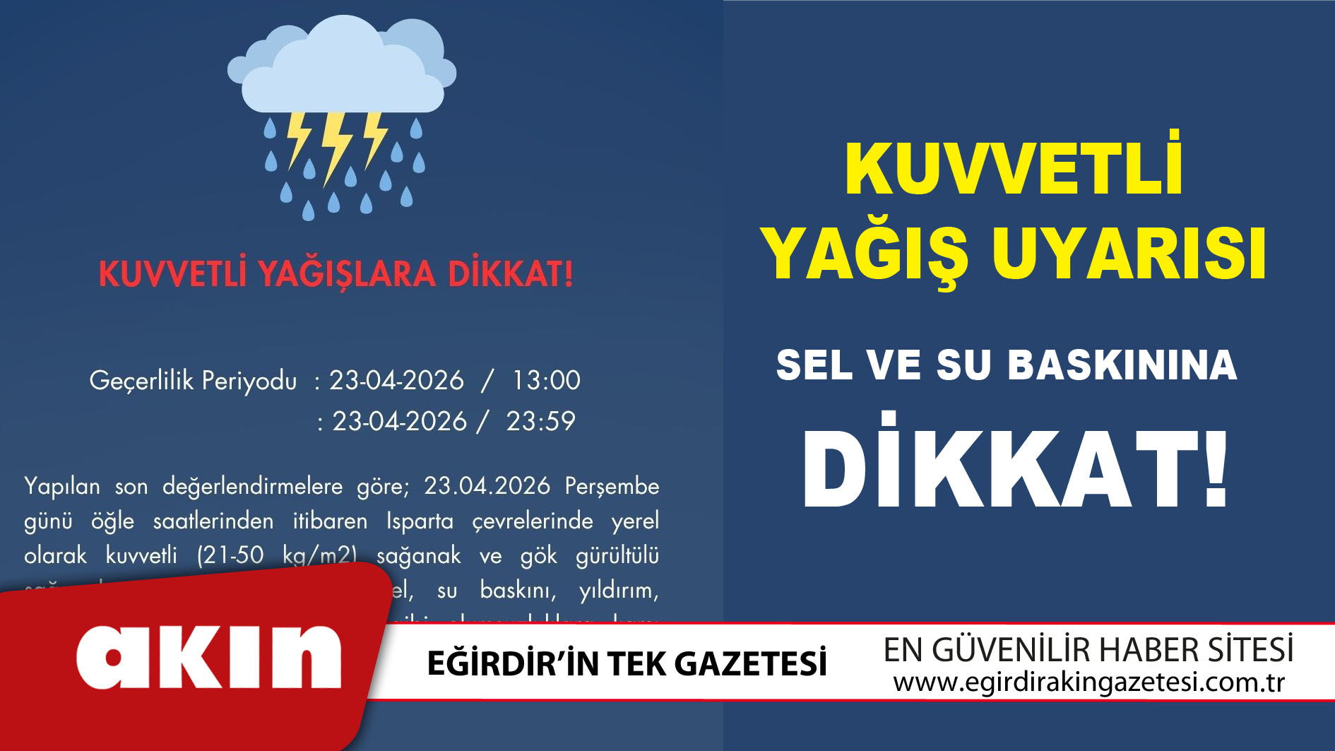 KUVVETLİ YAĞIŞ UYARISI