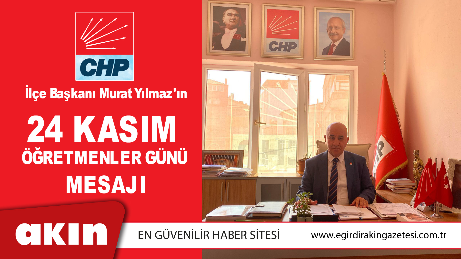 CHP İlçe Başkanı Murat Yılmaz'ın 24 Kasım Öğretmenler Günü Mesajı