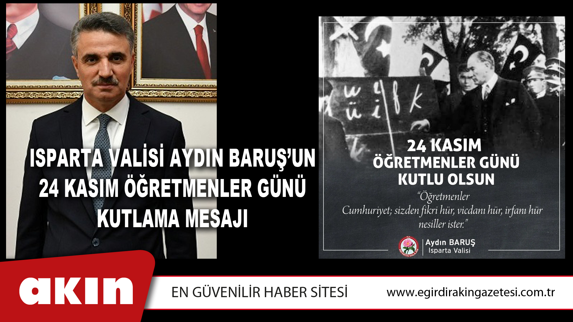 ISPARTA VALİSİ AYDIN BARUŞ’UN 24 KASIM ÖĞRETMENLER GÜNÜ KUTLAMA MESAJI