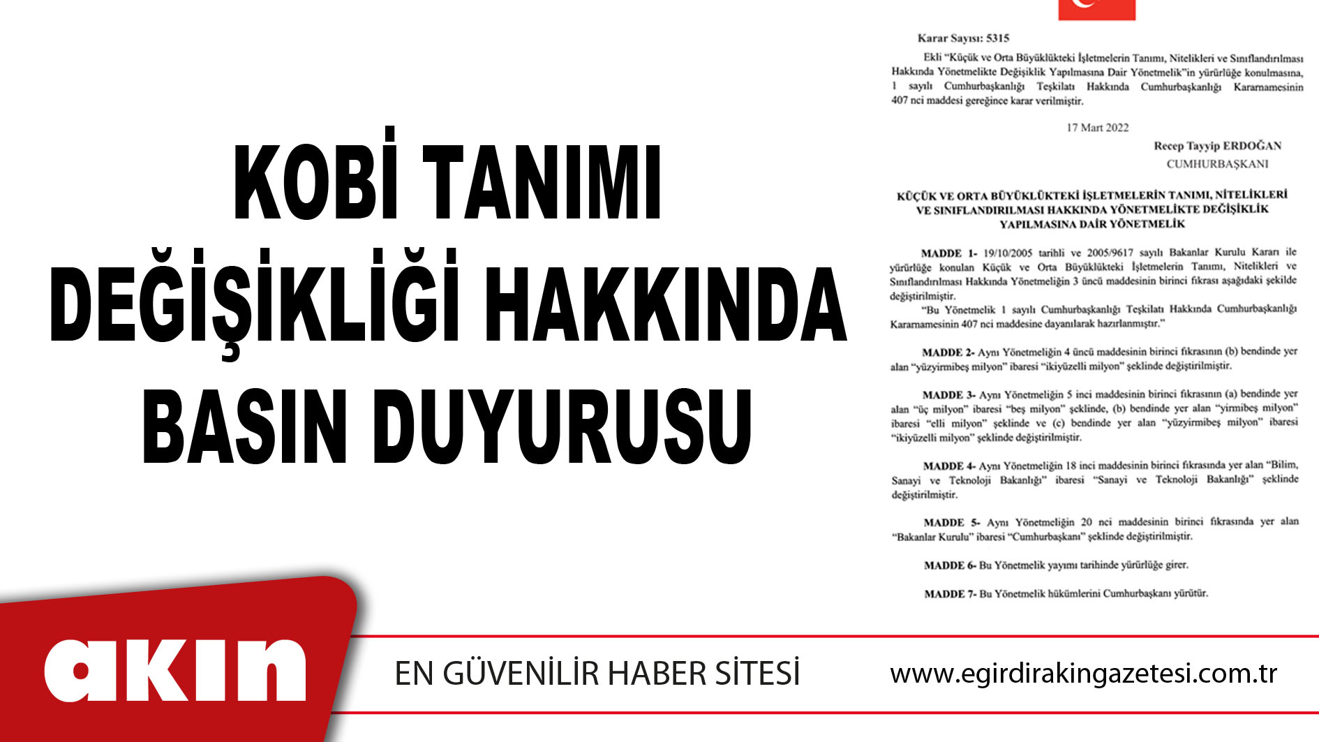 KOBİ TANIMI DEĞİŞİKLİĞİ HAKKINDA BASIN DUYURUSU