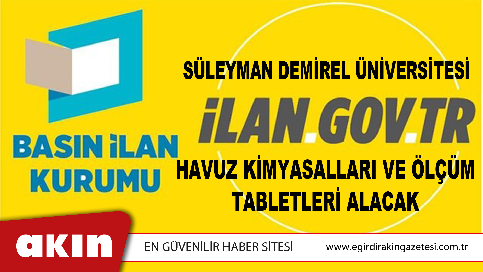 Süleyman Demirel Üniversitesi Havuz Kimyasalları Ve Ölçüm Tabletleri Alacak