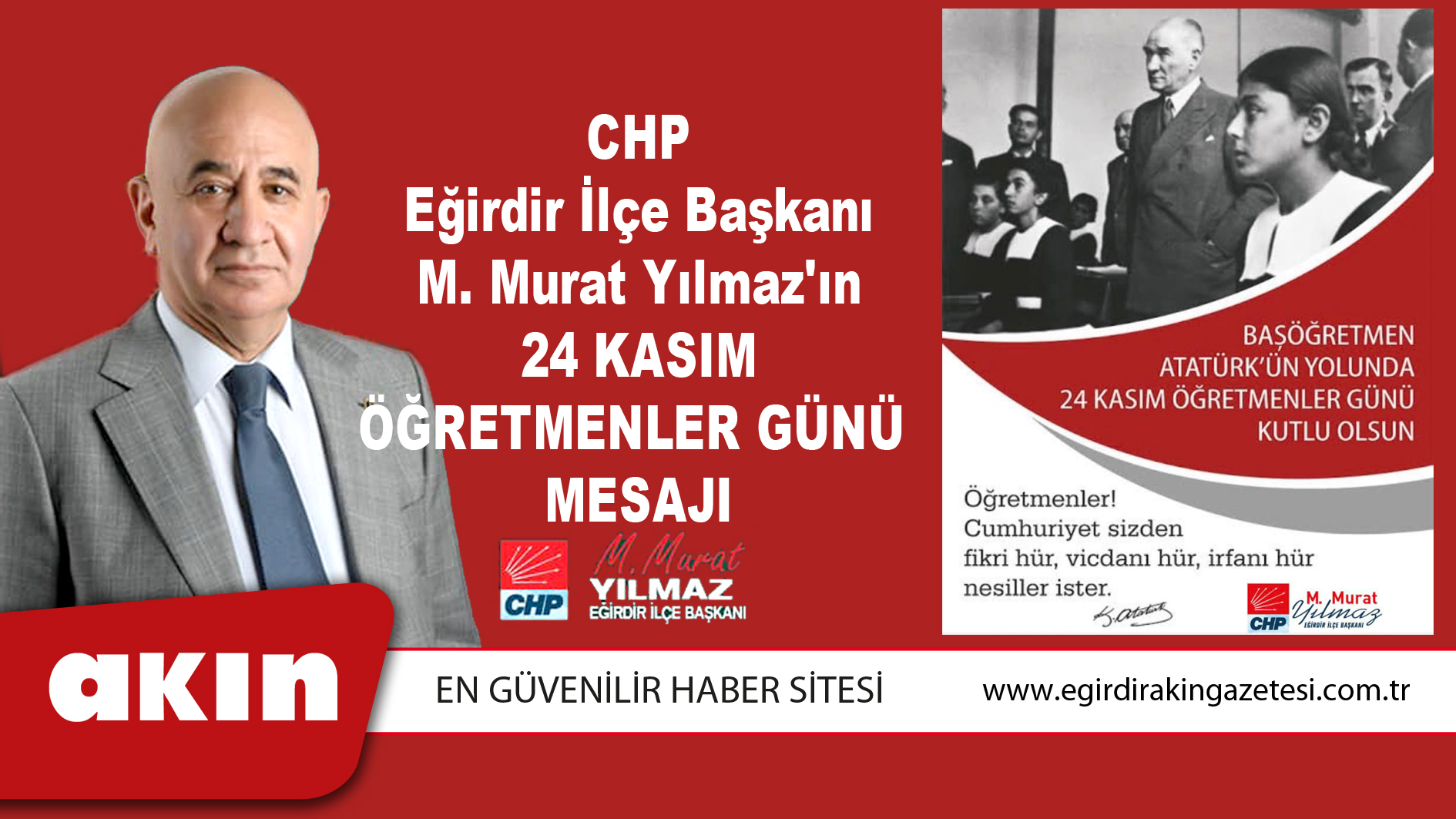 eğirdir haber,akın gazetesi,egirdir haberler,son dakika,24 Kasım Öğretmenler Günü Mesajı