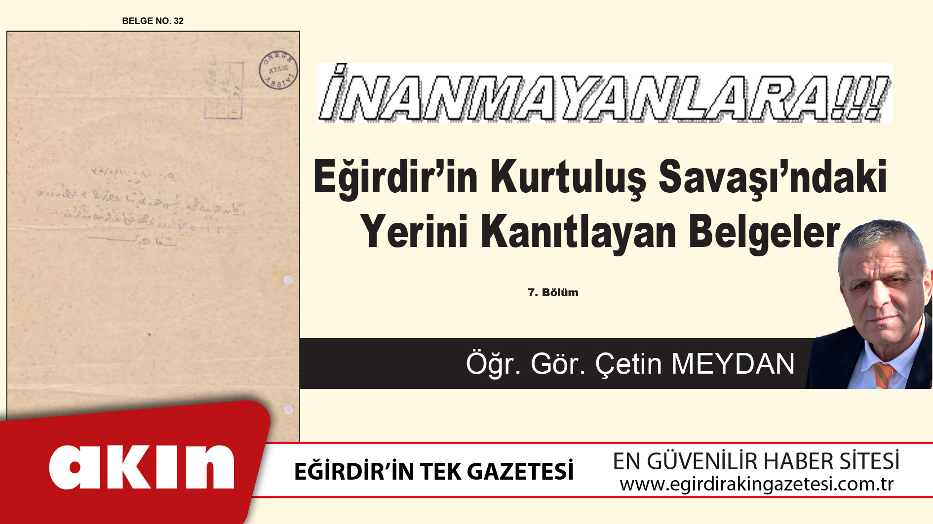 eğirdir haber,akın gazetesi,egirdir haberler,son dakika,Eğirdir’in Kurtuluş Savaşı’ndaki Yerini Kanıtlayan Belgeler