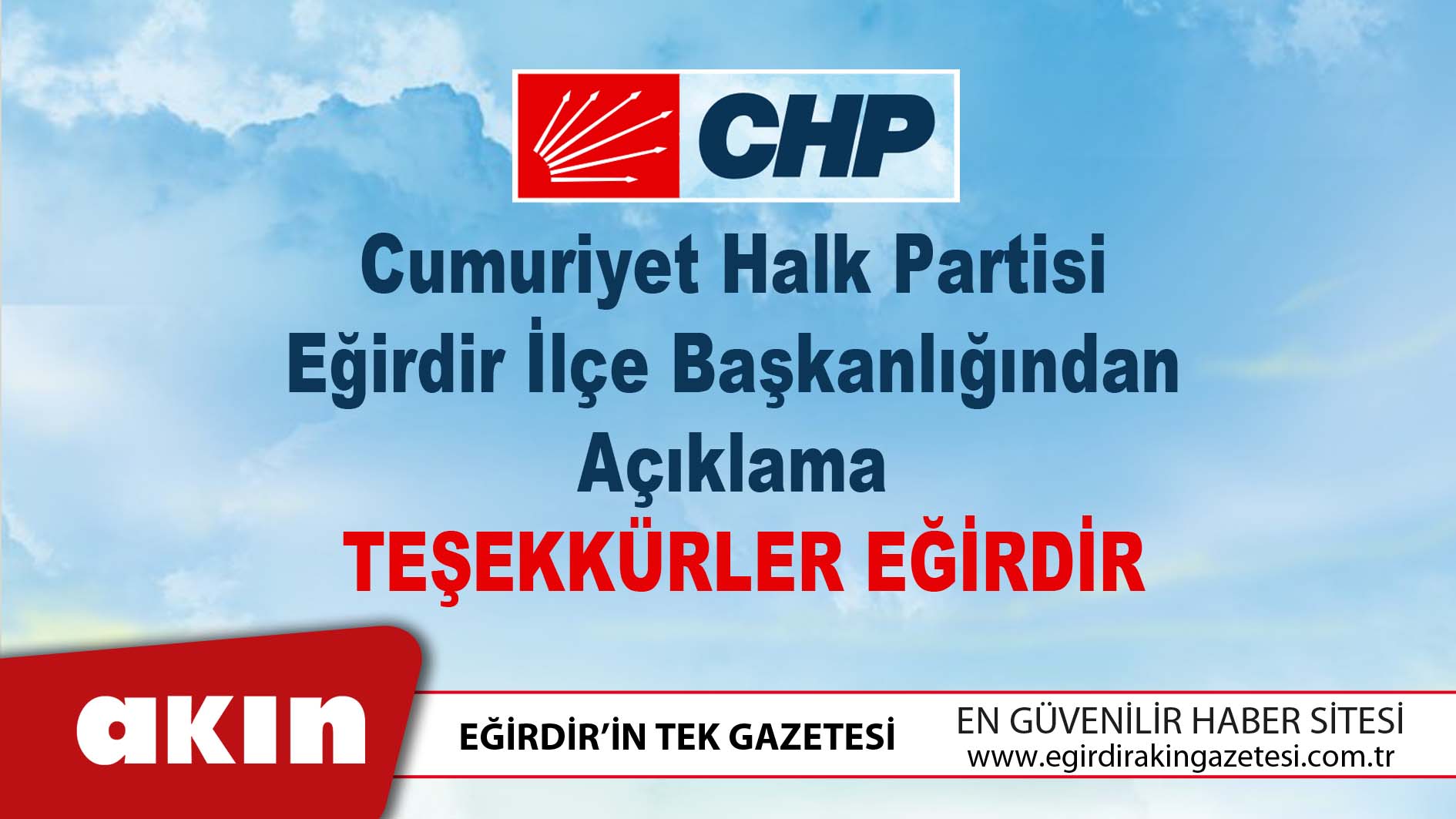 Cumuriyet Halk Partisi  Eğirdir İlçe Başkanlığından  Açıklama