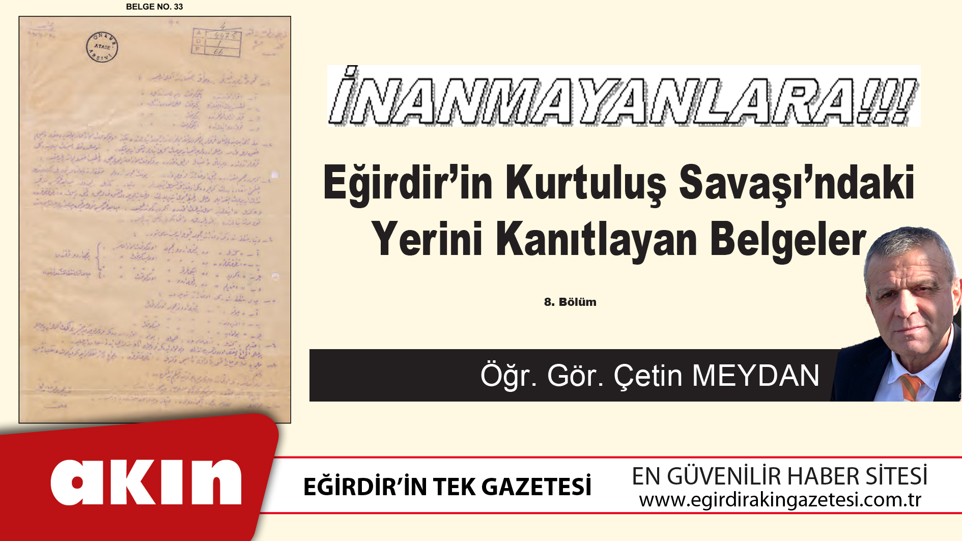 eğirdir haber,akın gazetesi,egirdir haberler,son dakika,Eğirdir’in Kurtuluş Savaşı’ndaki Yerini Kanıtlayan Belgeler