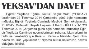 YEKSAV'DAN DAVET