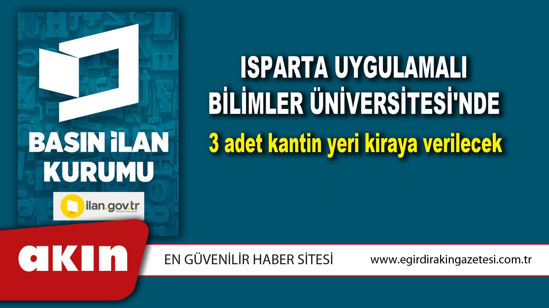 Isparta Uygulamalı Bilimler Üniversitesi'nde 3 adet kantin yeri kiraya verilecek