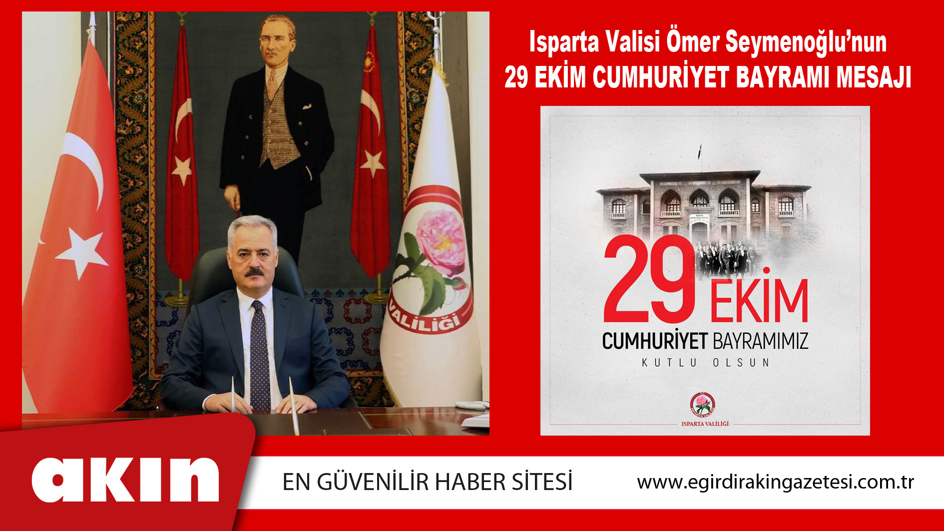 Isparta Valisi Ömer Seymenoğlu’nun 29 Ekim Cumhuriyet Bayramı Mesajı
