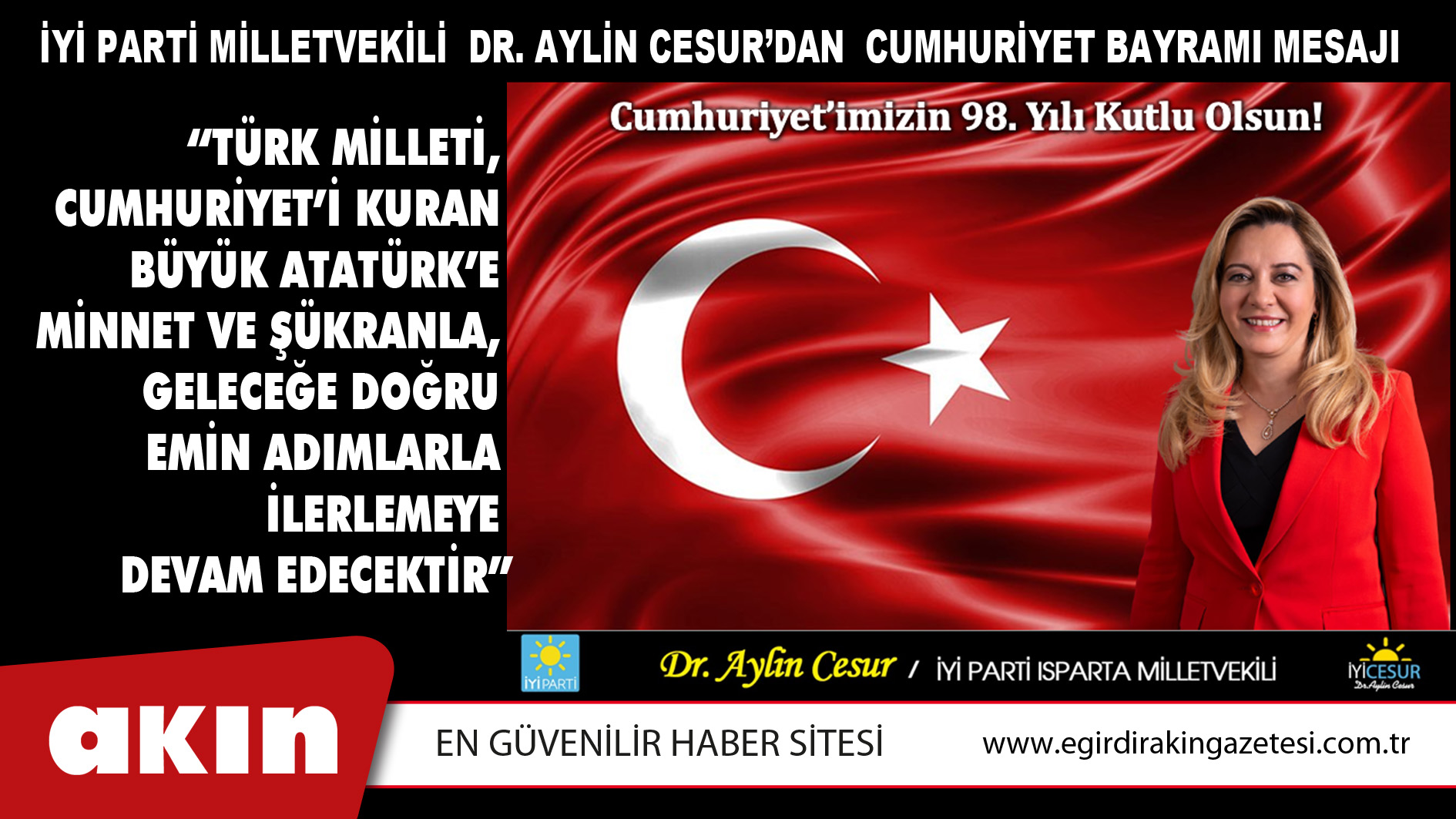 İyi Parti Milletvekili Dr. Aylin Cesur’dan Cumhuriyet Bayramı Mesajı 