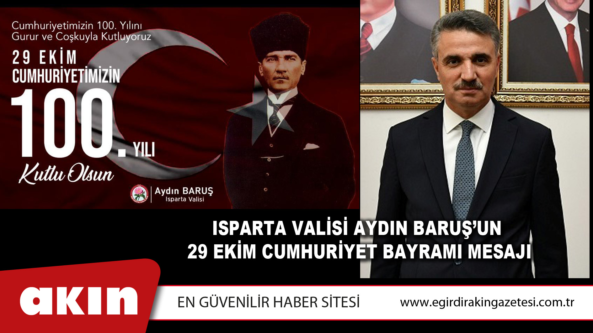 Isparta Valisi Aydın Baruş’un 29 Ekim Cumhuriyet Bayramı Mesajı