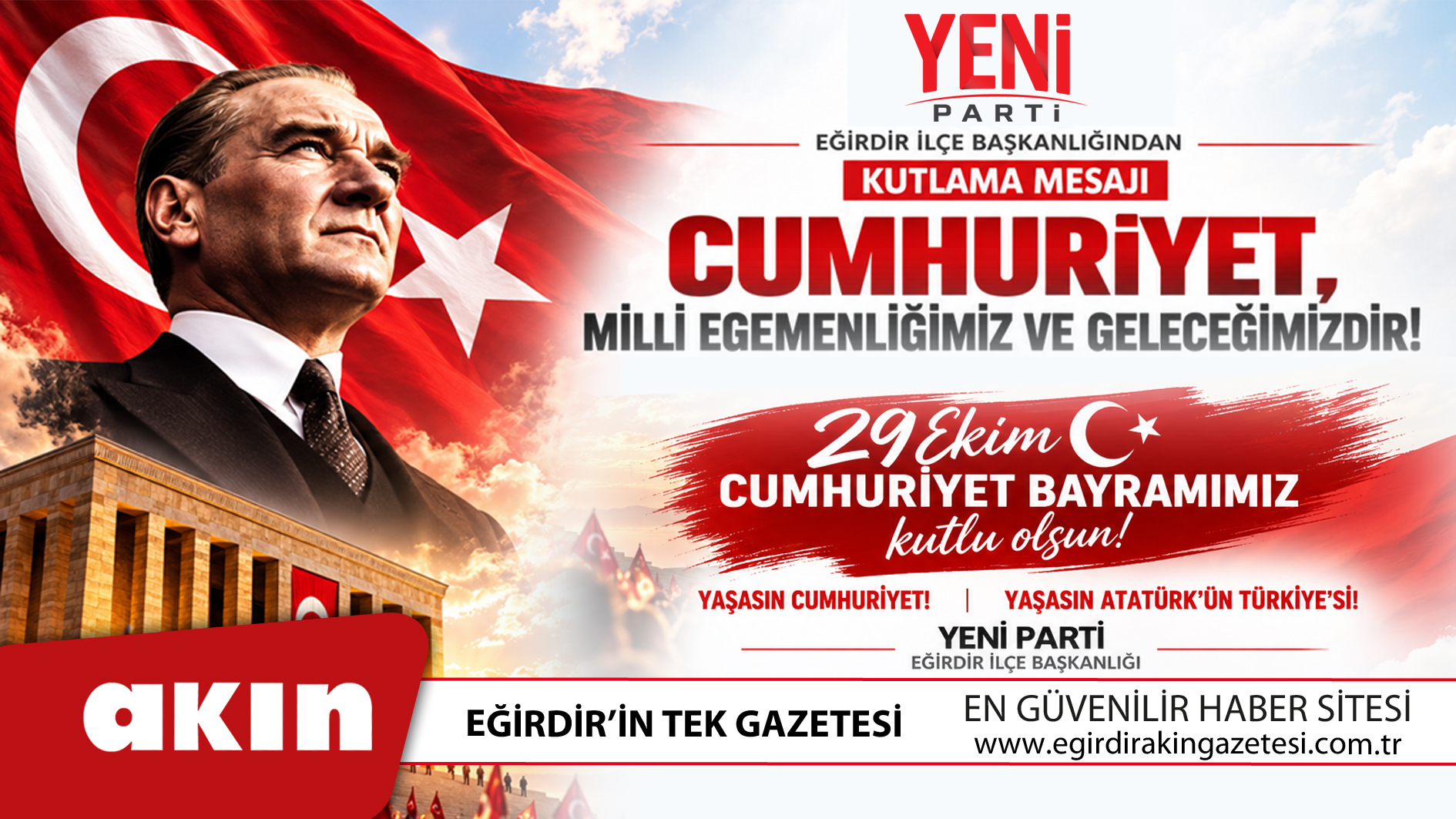 Yeni Parti Eğirdir İlçe Başkanlığından Kutlama Mesajı