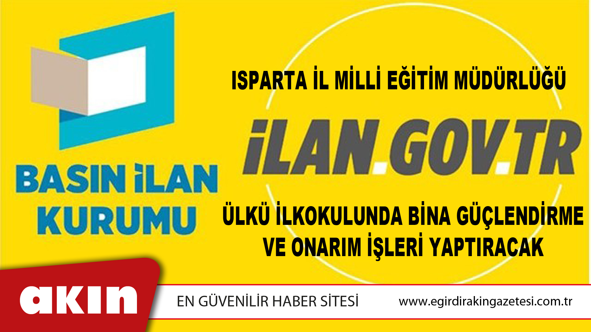 Isparta İl Milli Eğitim Müdürlüğü Bina Güçlendirme Ve Onarım İşleri Yaptıracak