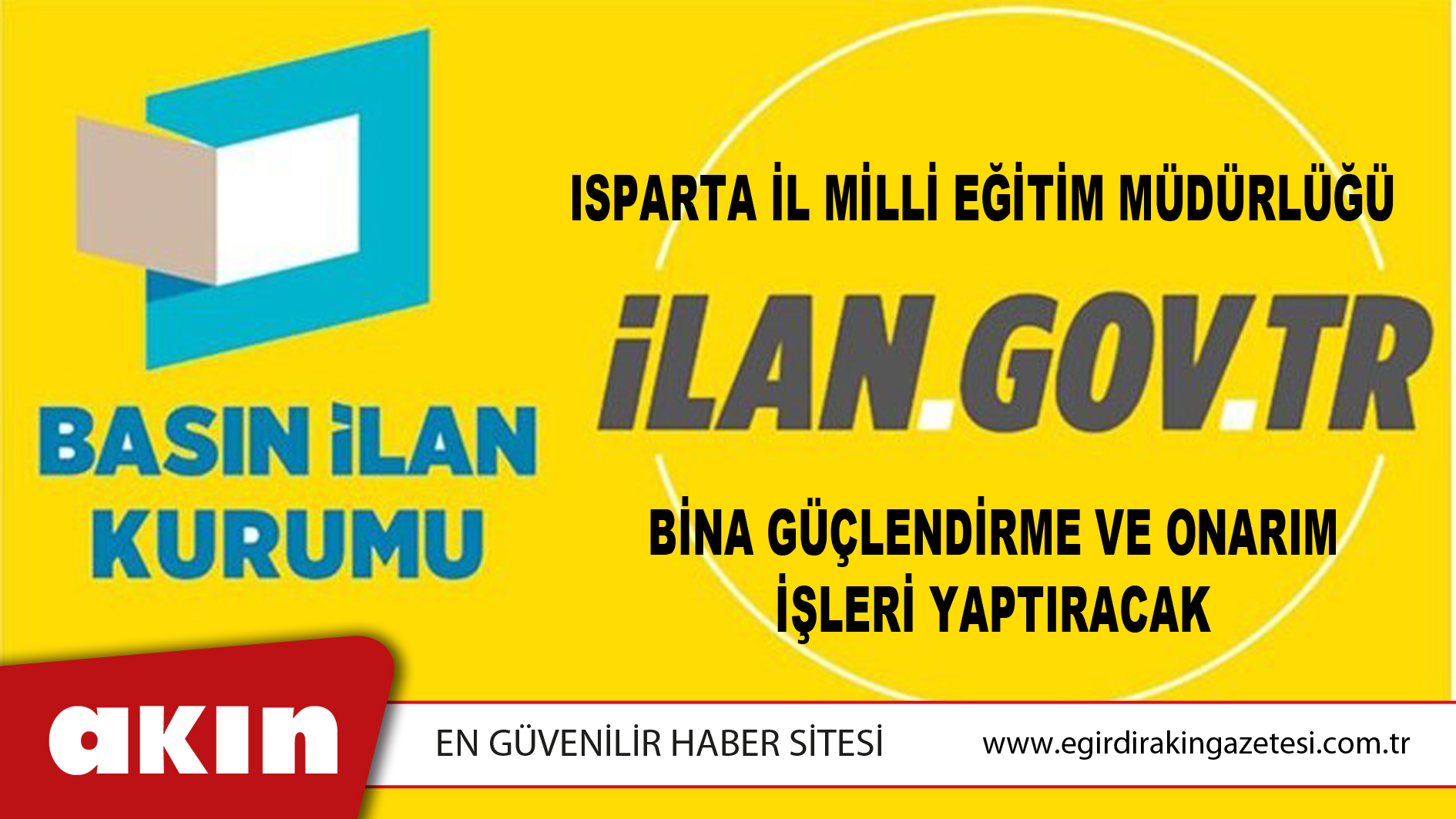 Isparta İl Milli Eğitim Müdürlüğü Bina Güçlendirme Ve Onarım İşleri Yaptıracak