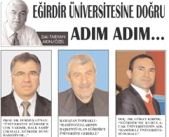 EĞİRDİR ÜNİVERSİTESİNE DOĞRU ADIM ADIM
