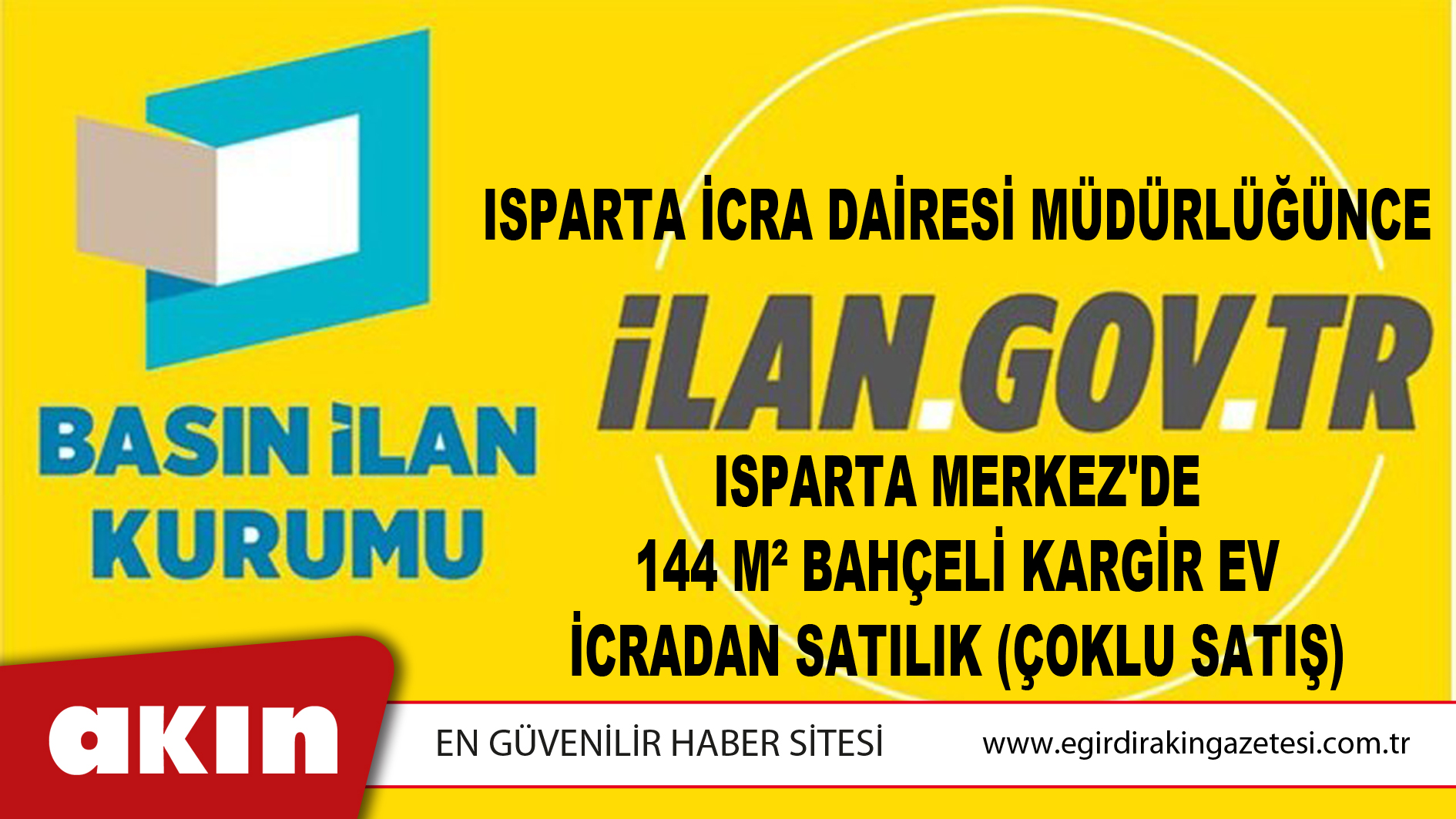 Isparta İcra Dairesi Müdürlüğünce Isparta Merkez'de 144 M² Bahçeli Kargir Ev İcradan Satılık (Çoklu Satış)