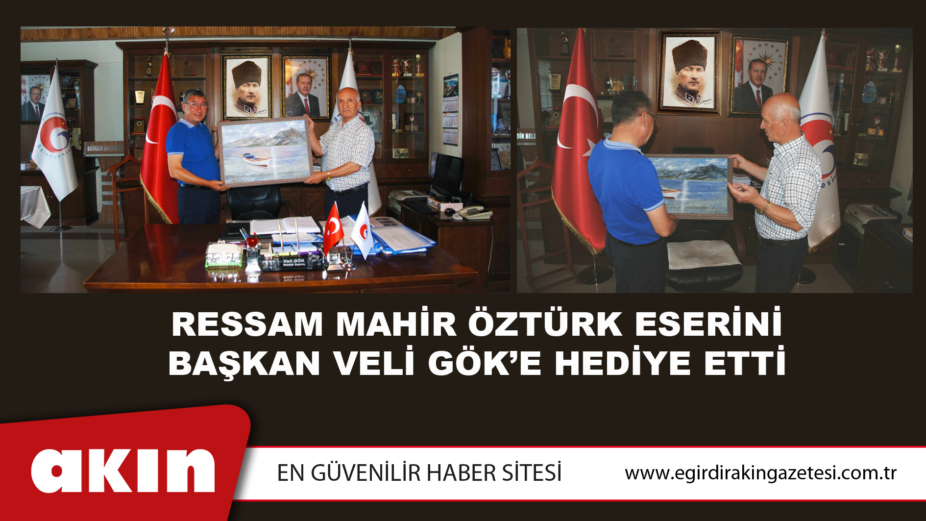 Ressam Mahir Öztürk Eserini Başkan Veli Gök’e Hediye Etti