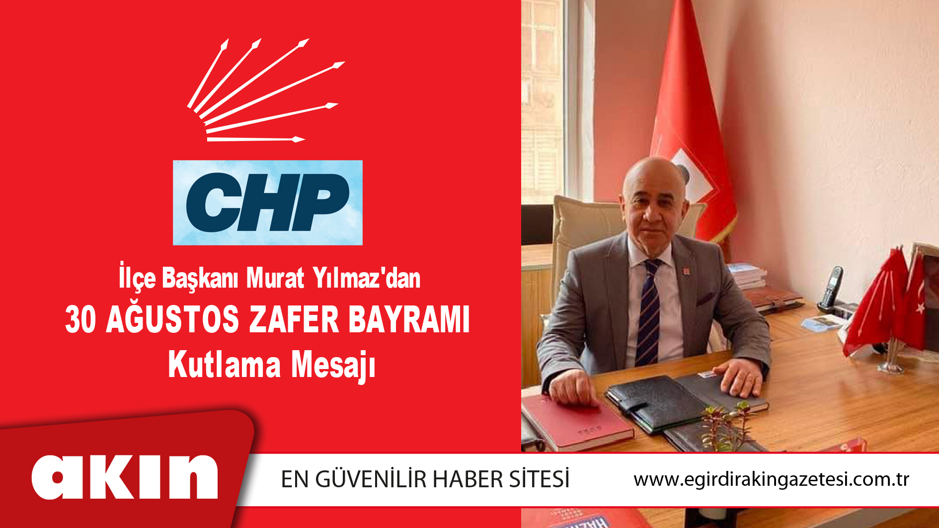 eğirdir haber,akın gazetesi,egirdir haberler,son dakika,CHP İlçe Başkanı Murat Yılmaz'dan Kutlama Mesajı